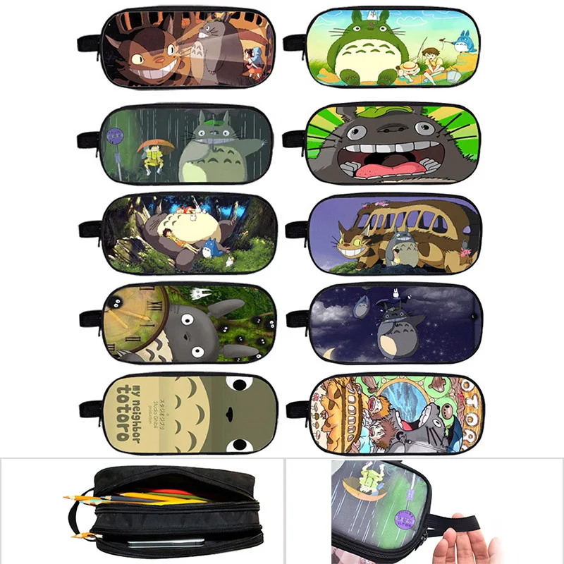 

Student Creative Double Layer Zipper Fabric Pencil Case Japanese Anime Totoro Pen Bags For Kids Gift School Supplies