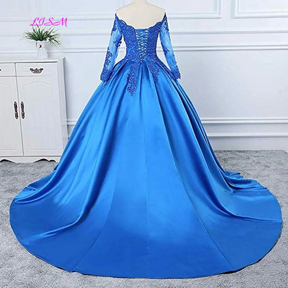 Luxury Ball Gown Quinceanera Dress Burgundy Off Shoulder Appliques Pageant Dress Long Sleeves Puffy Plus Size Formal Prom Gowns