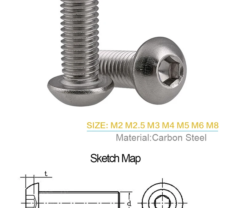 50 шт. M2 M2.5 M3 M4 ISO7380 из нержавеющей стали 304 Винты с круглой головкой гриб шестигранный винт с головкой