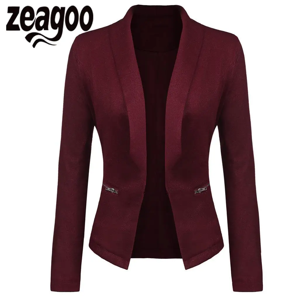 zeagoo Work Open Front Casual Women Office Slim Solid