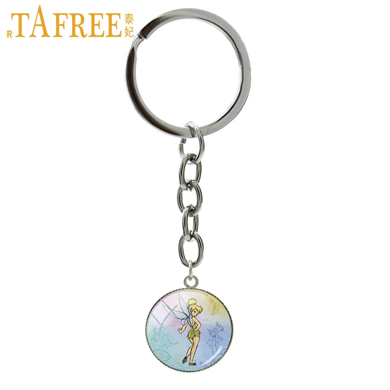 

TAFREE fashion plated silver jewelry keychain accessory Case for Tinkerbell art pendant key chain ring women girls gifts NS529