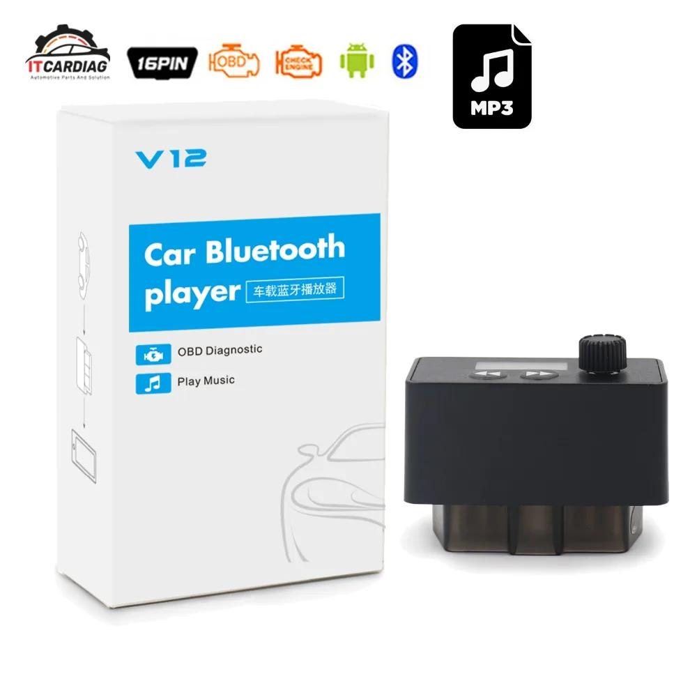

OBD2 Bluetooth Auto Scanner OBD Music Player 2 IN 1 FM transmitter Car Bluetooth Mp3 Player support TF Card Better Than Elm327
