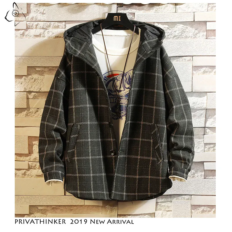 Privathinker Man Streetwear 2019 Woollen Cloth Jackets Mens Thick Windbreaker Jacket Male Autumn Winter Japanese Oversize Jacket