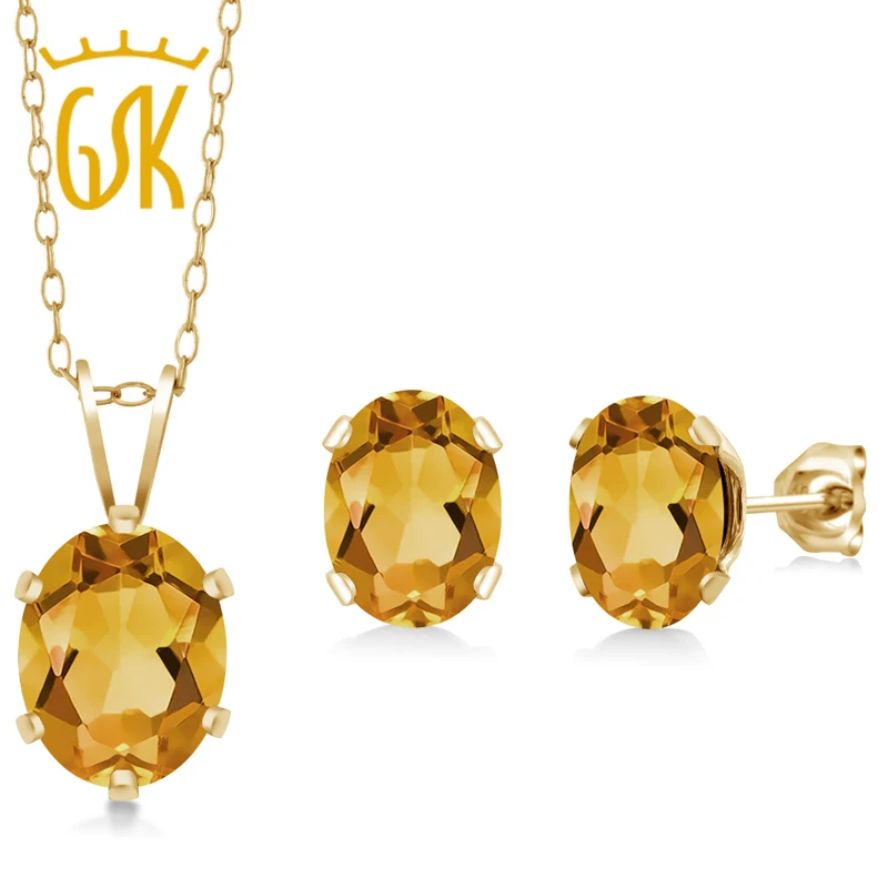 

2.45 Ct Oval Citrine Gold Plated Silver Pendant Earrings Set