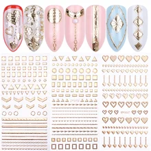 1 шт золотые наклейки для дизайна ногтей 3D клейкие наклейки геометрические ромбовидные полосы Блестящий металлический слайдер фольги Декор маникюрный TRDP2001-2012