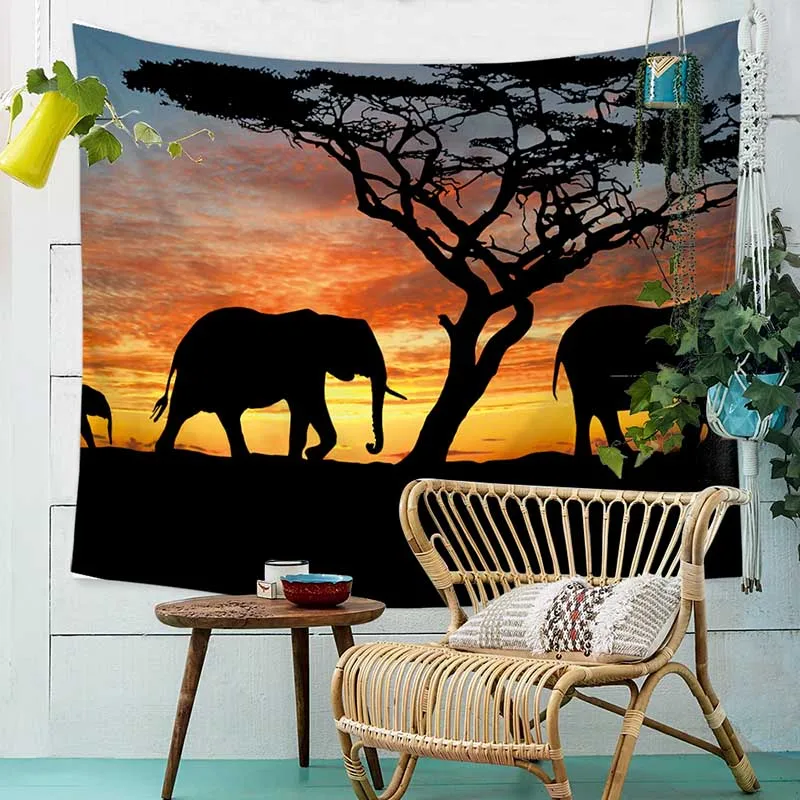 

Sunset Elephant Pattern Indian Tapestry Hippie Wall Hanging Picnic Yoga Carpet Towel Home Decoration Crafts 150x230cm