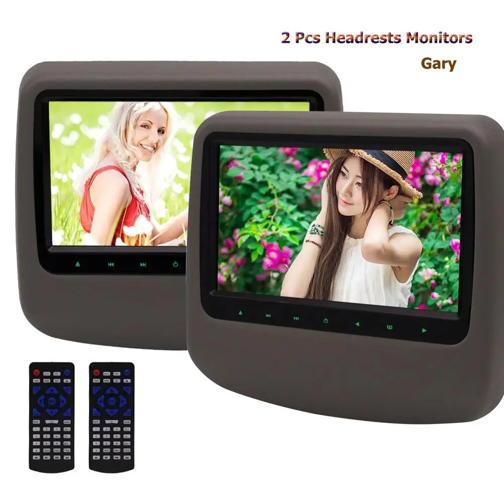 

Eincar Car vehicle pillow Headrest Monitors Pair of LCD Screen DVD Player with Remote Control USB/SD HDMI Port IR FM Transmitter