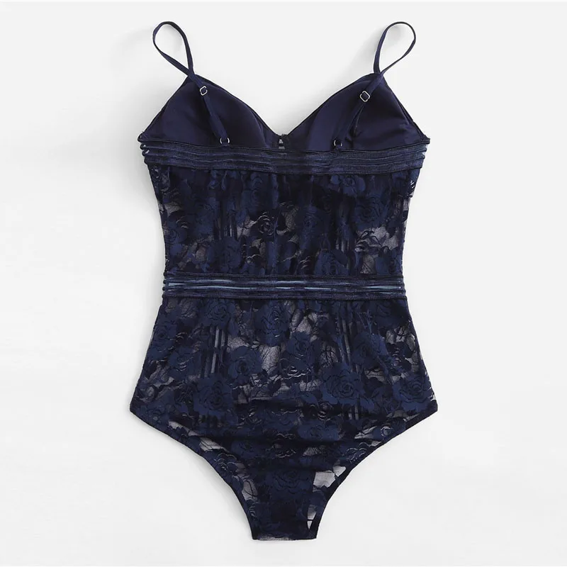 SHEIN Боди С Кружевами И V Образным Вырезом 2019 Женское Зеленое Сексуальное На