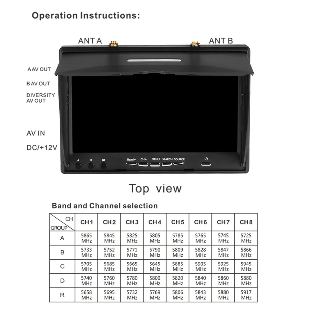 Новое поступление LCD5802D 5802 FPV монитор 5,8G 40CH 7 дюймов экран 800*480 со встроенным аккумулятором для FPV мультикоптера