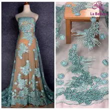 La Belleza Lack зеленый супер тяжелый ручной работы Бисероплетение вечернее платье кружевная ткань 4" Ширина 1 ярд JDKQ125BLU