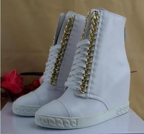 Spring Fall Suede Women Hidden Wedge Platform Fashion Ankle Booties Lace Up Metal Chain Height Increasing Short Boots Shoes Spring Fall Suede Women Hidden Wedge Platform Fashion Ankle Booties Lace Up Metal Chain Height Increasing Short Boots Shoes