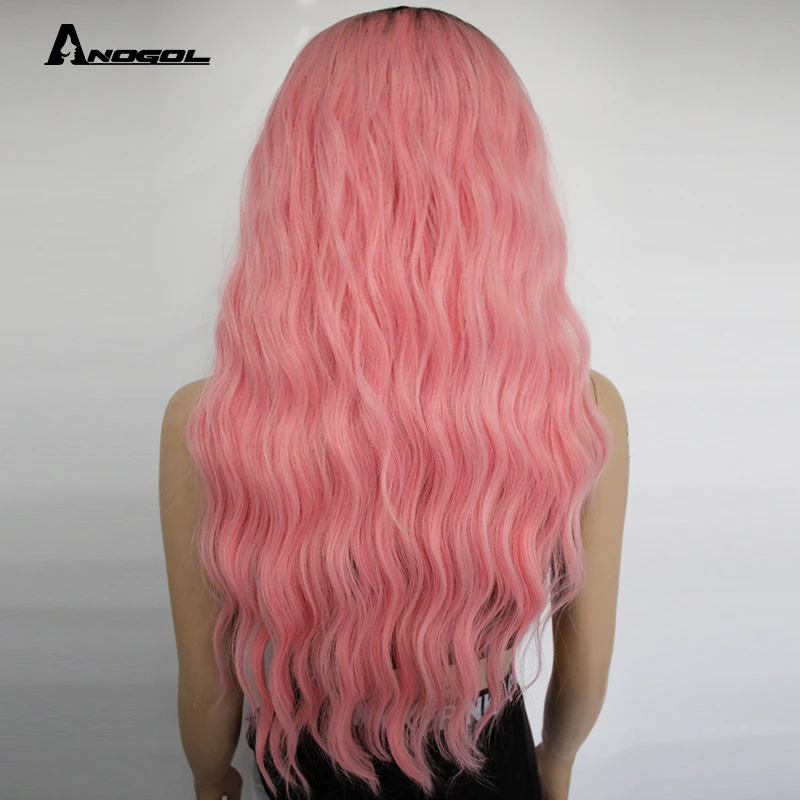 ANOGOL 613 платиновый блонд длинная объемная волна Синтетический кружевной передний парик высокотемпературное волокно для белых женщин с детскими волосами 24"