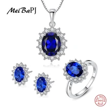 MeiBaPJ синий камень 3 костюм комплект ювелирных изделий Настоящее 925 Стерлинговое серебряные висячие серьги кольцо тонкой Шарм ювелирные изделия для женщин