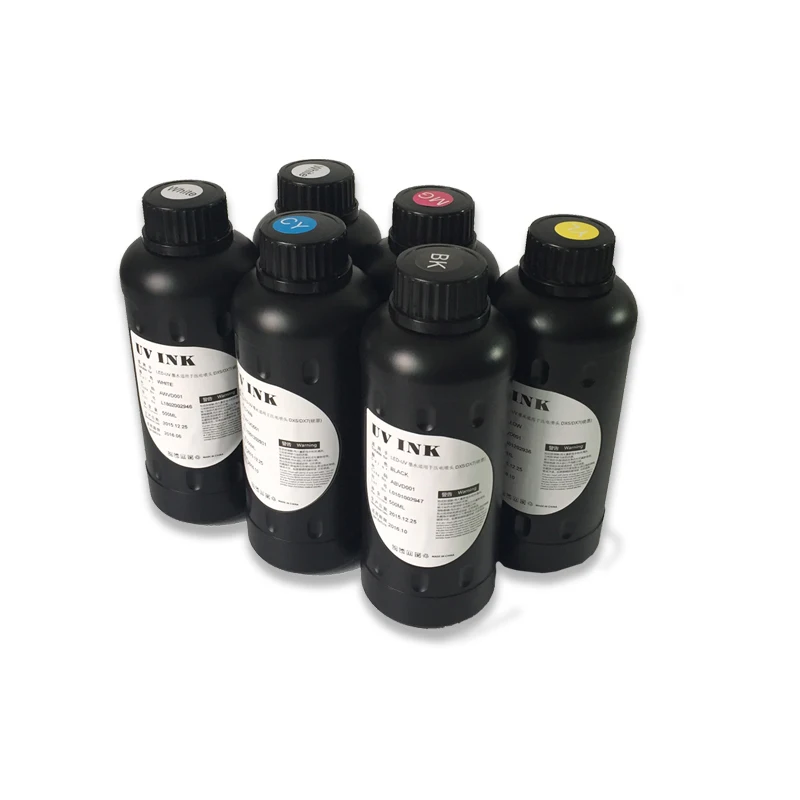 

A grade UV ink (CMYKWW) with 500ml cleaning fluid 100ml Ink additives and Viscosity liquid use for UV flatbed printer
