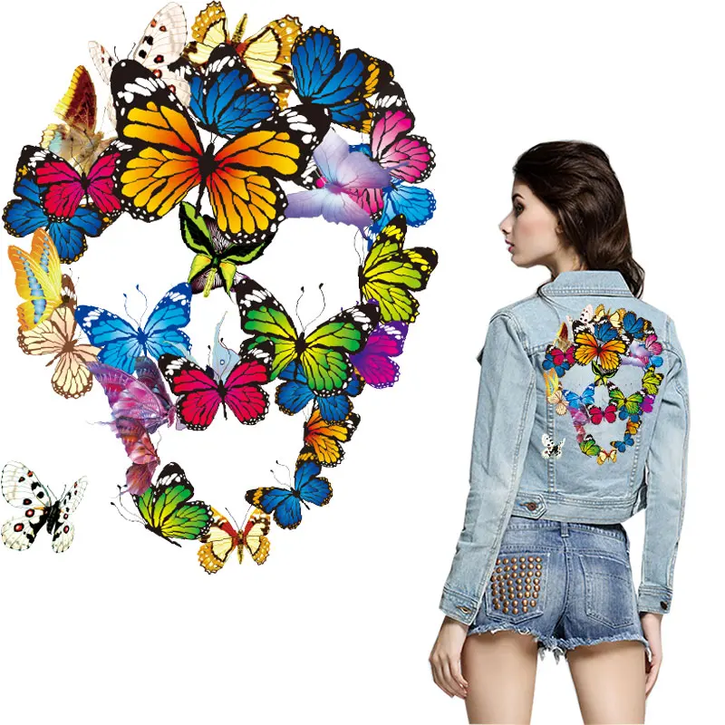

butterfly skull patches for clothing women girls stickers iron on transfer for T-shirt jeans backpacks diy patch parches ropa