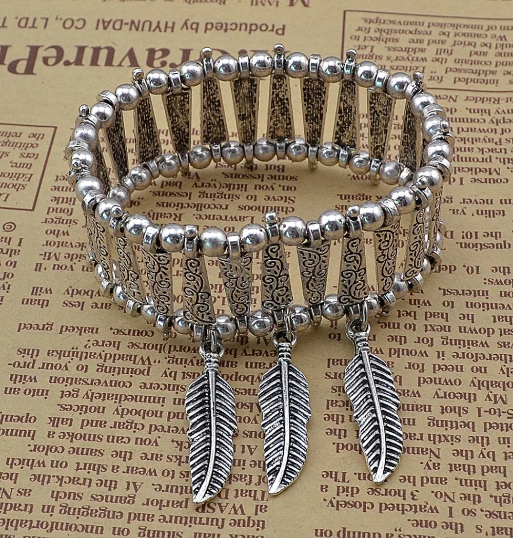 Gypsy Vintage Silver Leaf Tassel Bracelet Statement Boho Coachella Turkish Tribal Ethnic Men