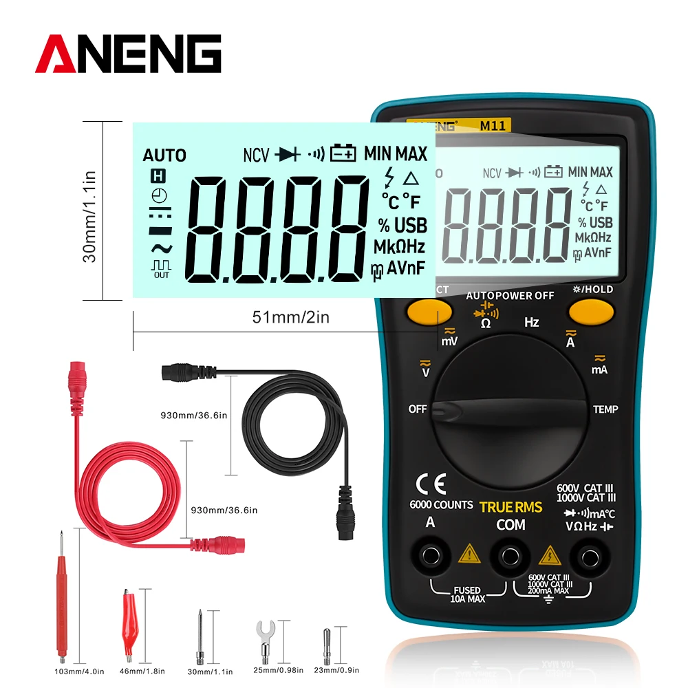 ANENG AN8002 Портативный ЖК-цифровой мультиметр 6000 отсчетов подсветка AC/DC амперметр вольтметр измеритель омметра