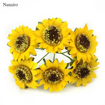 

60pcs/lot 4cm Mini Silk Sunflower Artificial Flower Bouquet For Home Wedding Car Decoration DIY Scrapbooking Craft Fake flowers