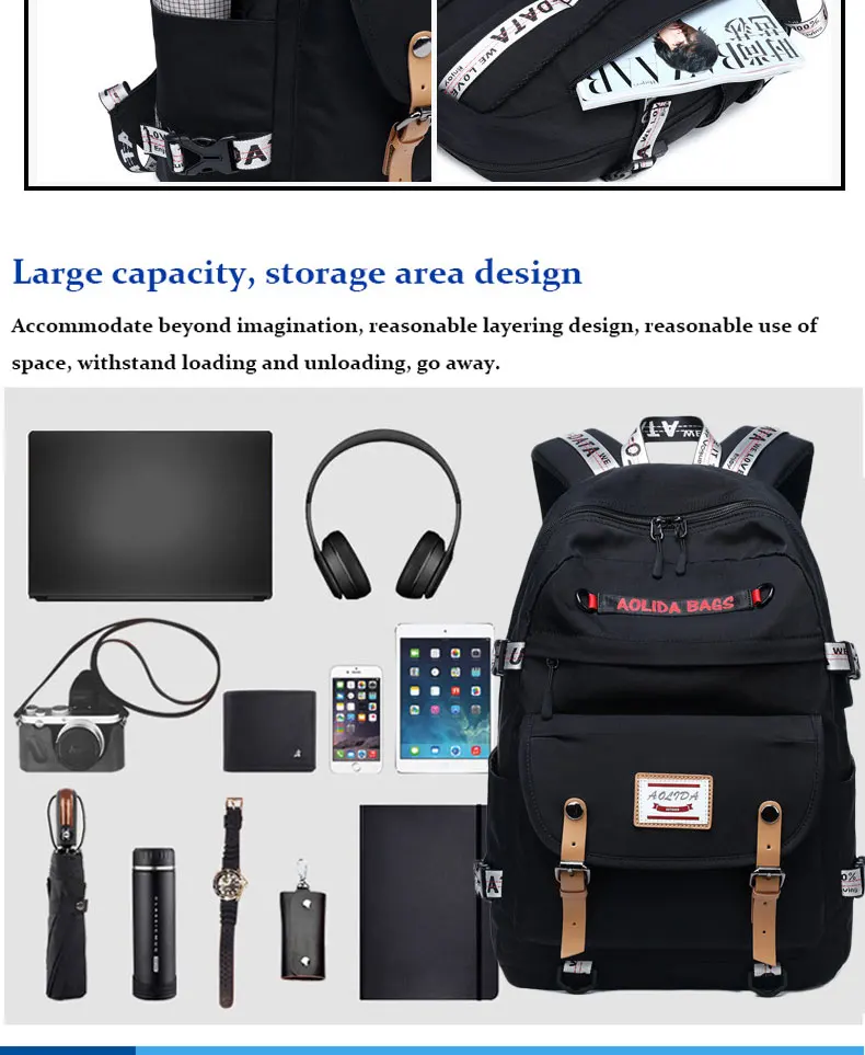 Новый однотонный нейлоновый Водонепроницаемый женский рюкзак спортивный повседневный мужской USB зарядка для ноутбука школьная сумка