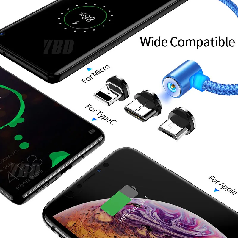 YBD 2 м 1 м l-тип Магнитный зарядный кабель Micro usb type C кабель для iPhone к USB шнур для iPhone Магнитный зарядный провод для iPhone X