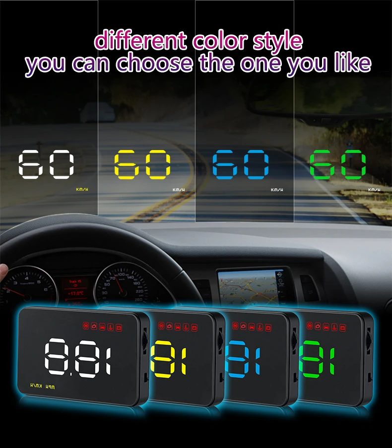 

KUNFINE 3.5" Digital Car Speedometer OBD2 Car HUD Head Up Display Windshield Projector Auto Power on/off Universal A1000