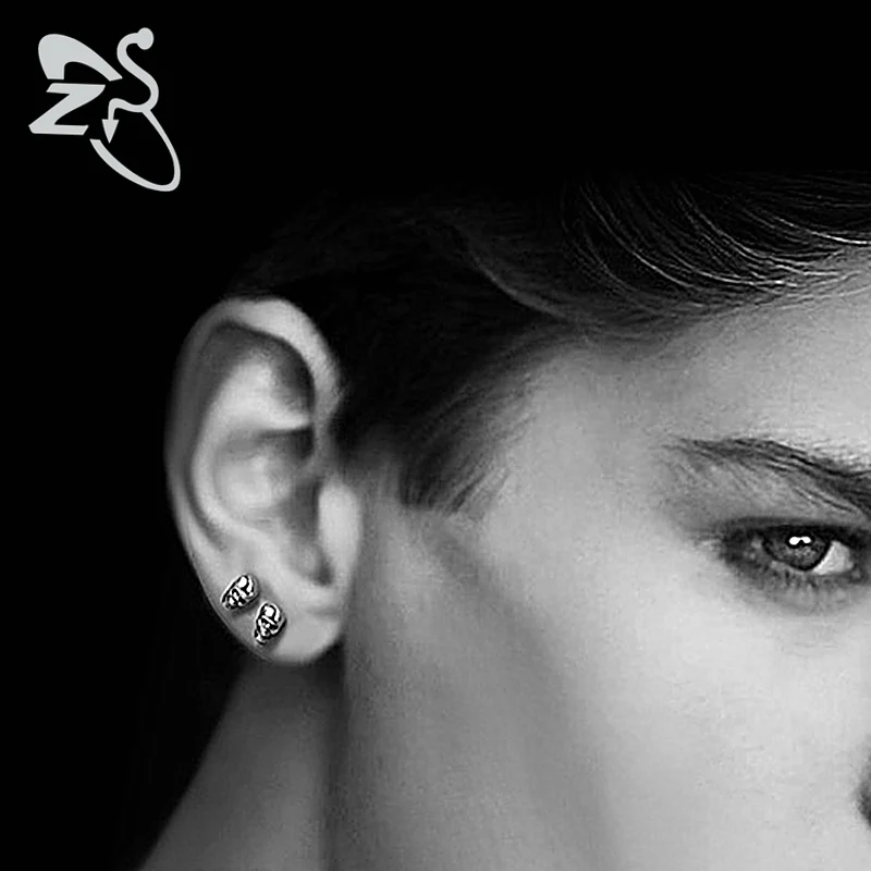 Skull Ear Stud Silver Rock Tragus Earlobe Earring Cubic Zirconia Skull Ear Stud Silver Rock Tragus Earlobe Earring Cubic Zirconia Crystal Rivets Brincos Uni Birthday Vintage Bijoux In Earrings From Jewelry