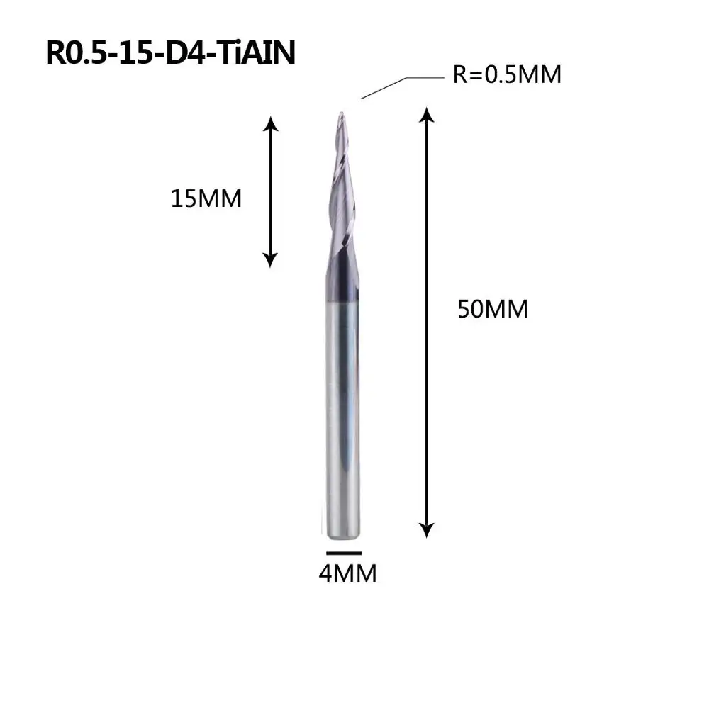 Карбид вольфрама 4 мм 6 мм 8 мм конические концевые фрезы с шариковым носом Фрезы с ЧПУ конусные фрезы для дерева и металла - Длина режущей кромки: R0.5-15-50-D4