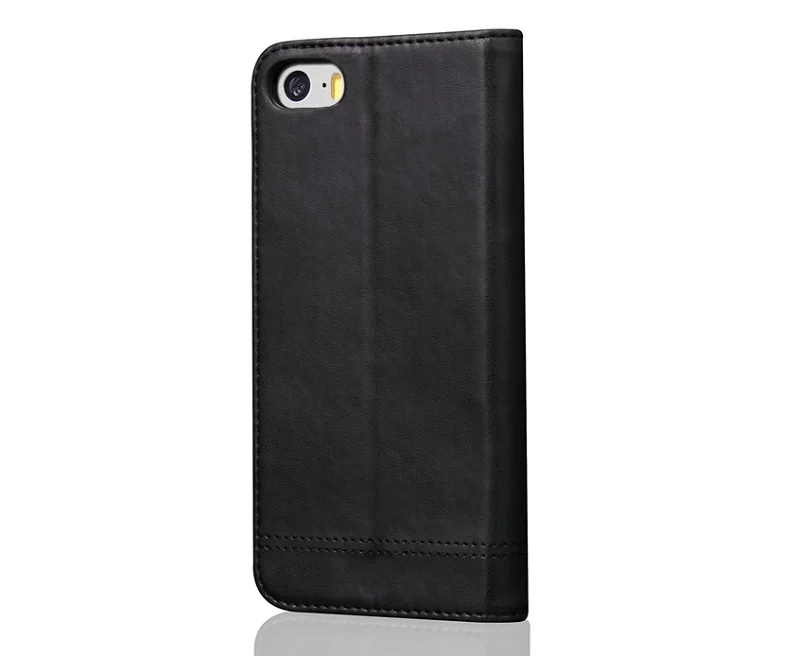 black genuine leather flip wallet case for iPhone 5 5s se cell phone luxury card covers