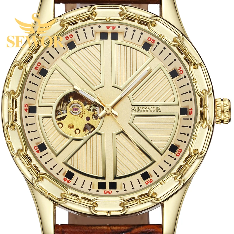 

2017 SEWOR TOP BRAND LUXURY FASHION Chalet yoke shape gold automatic mechanical mens watch C377