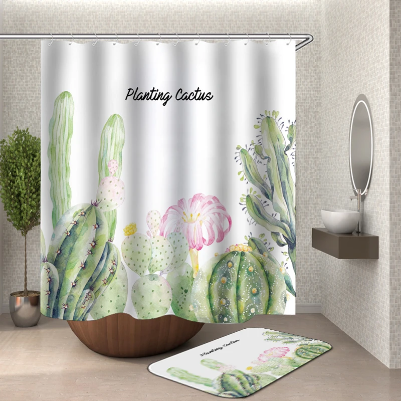 

Plant Cactus Printing Shower Curtain For Adults Kids Bathroom Waterproof Polyester Bath Curtain With Hooks Cortina De Ducha H408