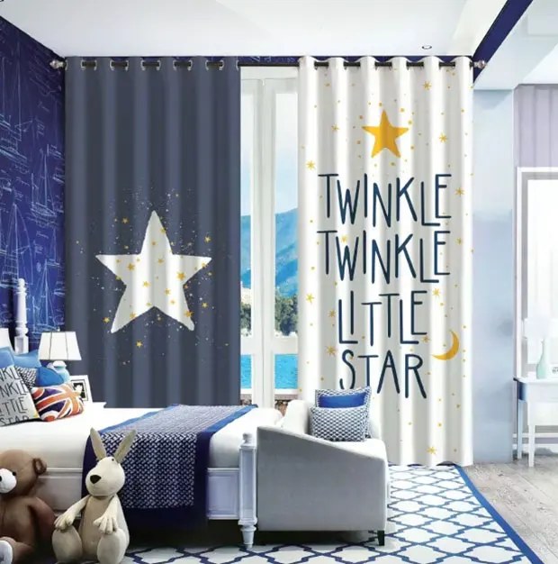 

New Design Simple Style 3D Digital Print Blackout Star curtain for living room window custom made tende curtain
