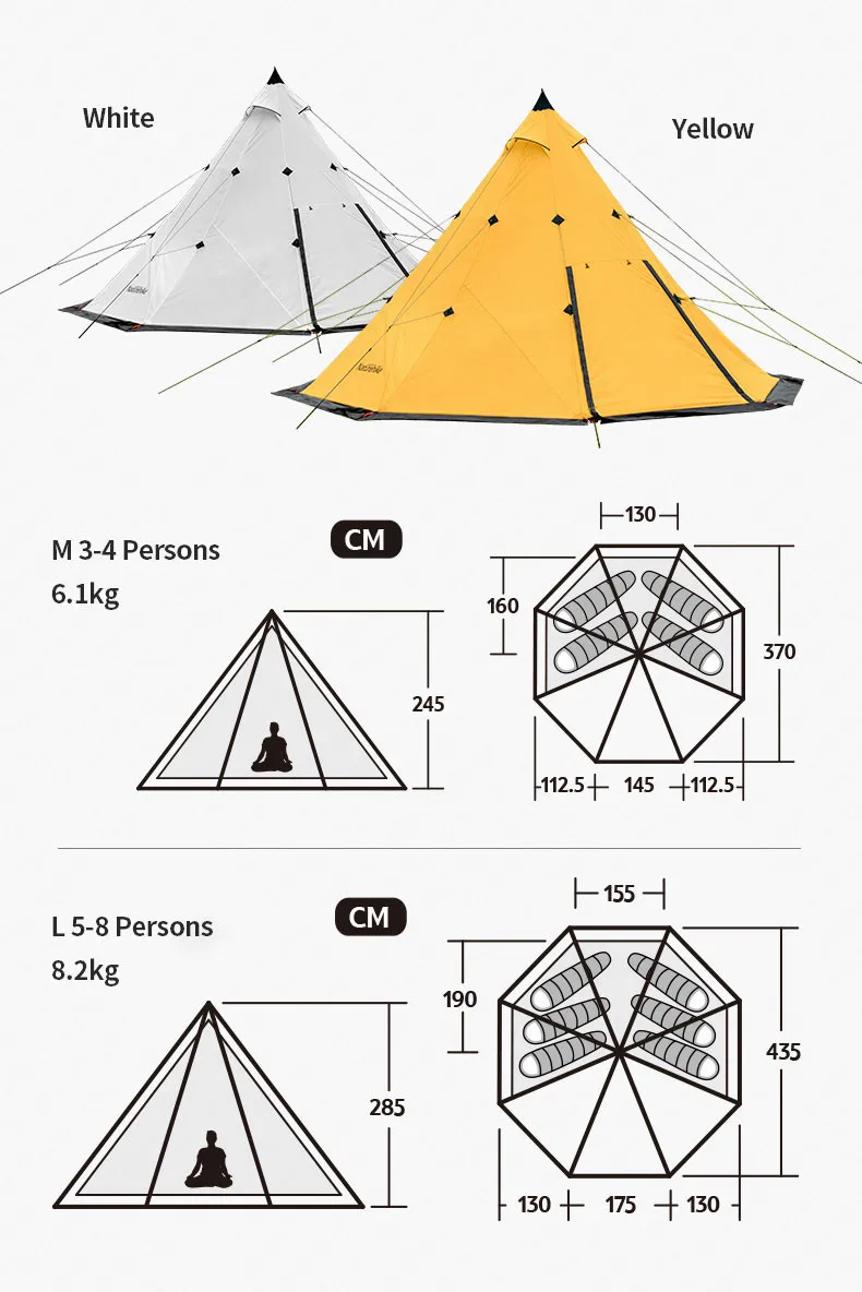 Naturehike палатка 5-8 человек Пирамида палатка 210 т полиэстер водонепроницаемый открытый большой космос Кемпинг Famliy палатки вечерние палатки