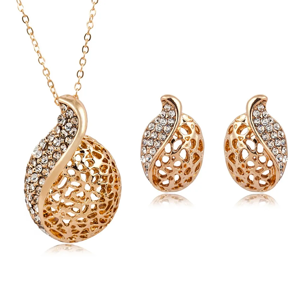 Korean fashion women's crystal water drop long necklace Korean jewelry set