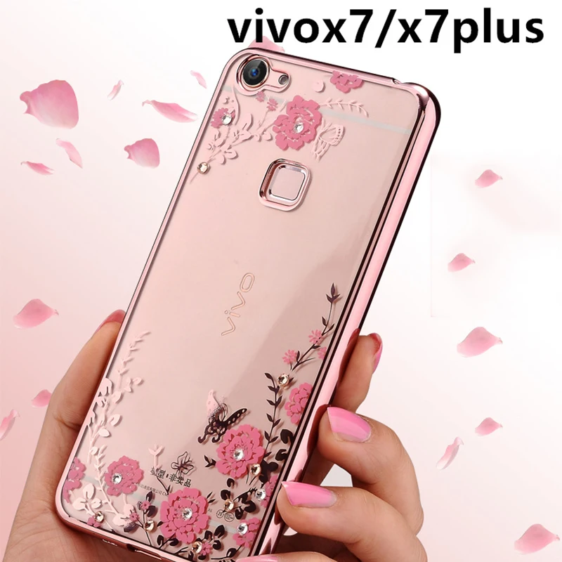 Elivebuy Secret Garden Flowers Plating Diamond Electroplating Cover Phone TPU Case Soft Silicon Transparnt Cell Cases For Vivo x |