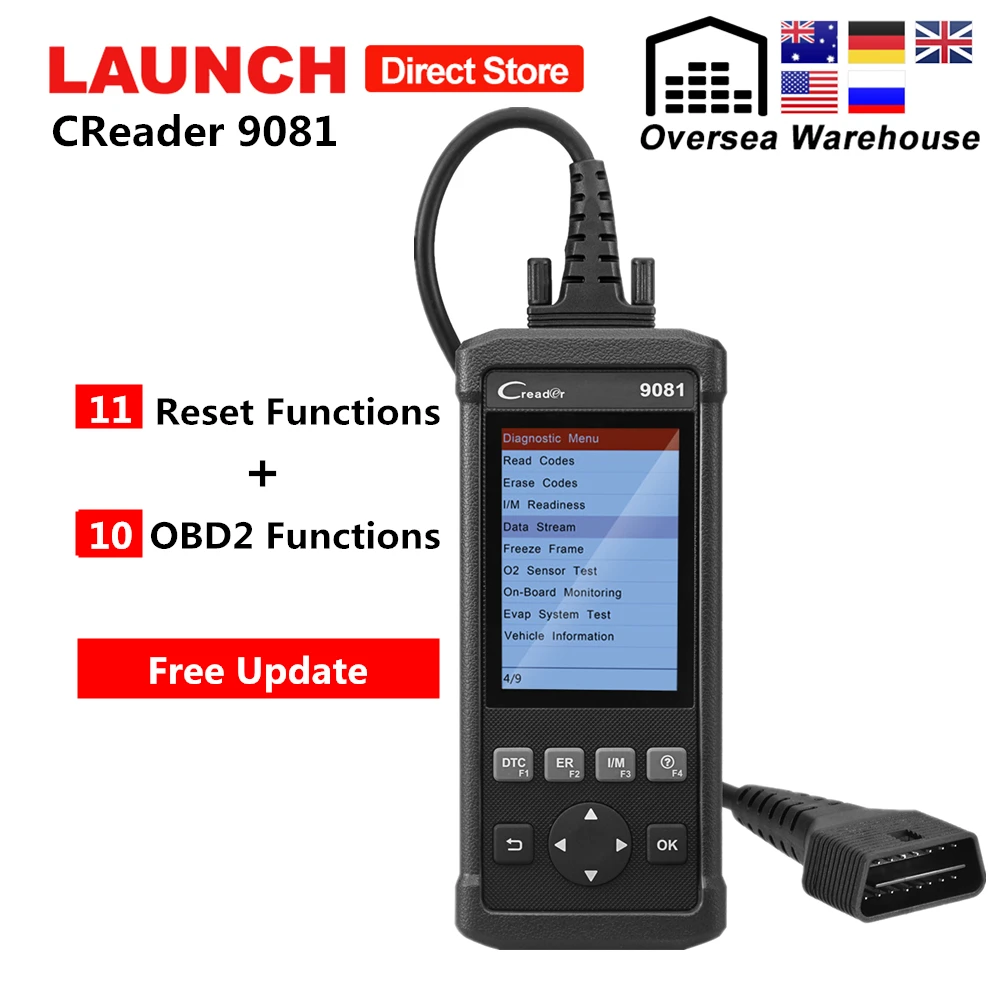 

Launch CReader 9081 OBD2 Scanner Diagnostic Tool CR9081 OBD 2 Code Reader with ABS SRS Oil EPB BMS SAS DPF 11 Reset Functions