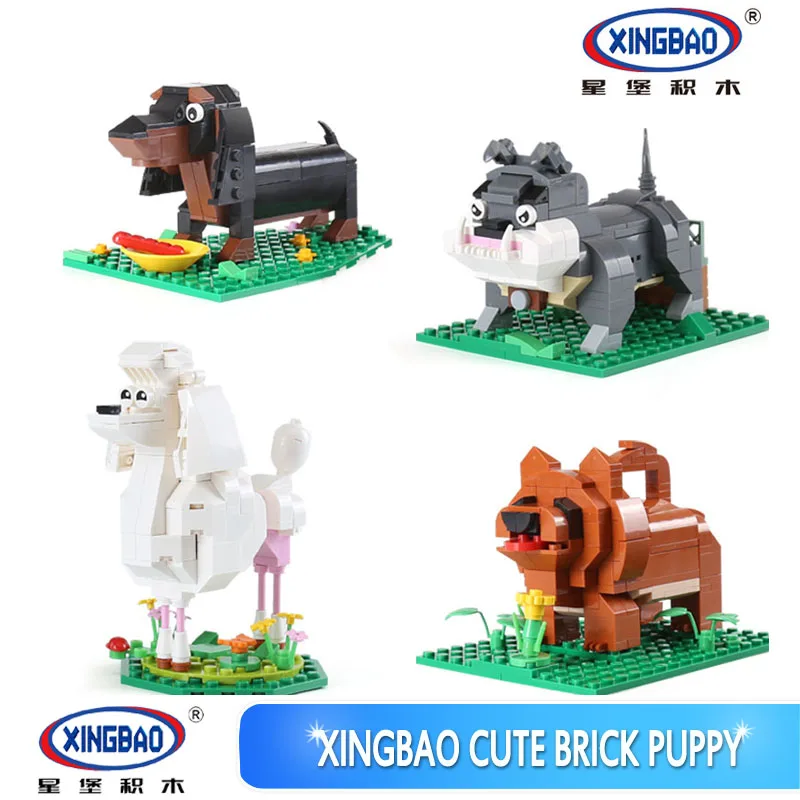 Xingbao пластик Nanoblock милые товары для собак мультфильм DIY модель образования кирпичные блоки Творческий игрушечные лошадки детей