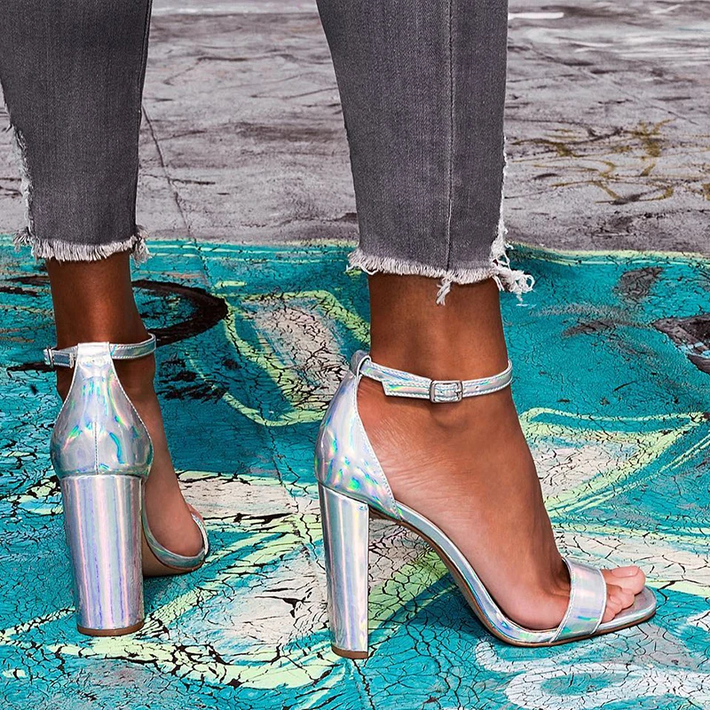 

Summer Fashion Slivery Sandals Women 2019 New High Heel Gladiator Cover Heel Sandals Ladies Buckle Strap Slivery Sandals Shoes