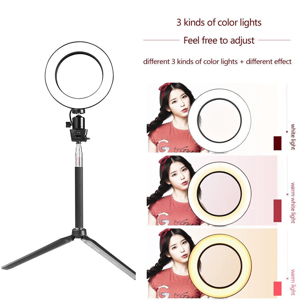 Spash 8 дюймов Мини светодиодный светильник-кольцо Портативный видео светильник для фотосъемки на Youtube 64 SMD светодиодный кольцевой светильник 3200 K/5500 K CRI90
