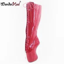 Wonderheel/Новые пикантные красные лакированные балетки до колена на очень высоком каблуке 7 дюймов, с закругленным каблуком, на молнии, на шнуровке, в необычном стиле