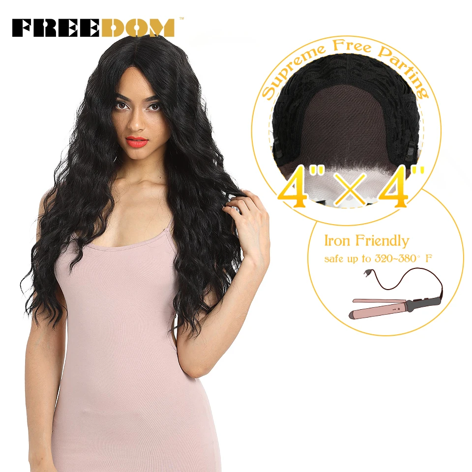 

FREEDOM Synthetic 4*4 inch Lace Front Wig 28inch Deep Wave Ombre Blond Wig For Black Women Fashion Wig American Hot Sale Fantezi