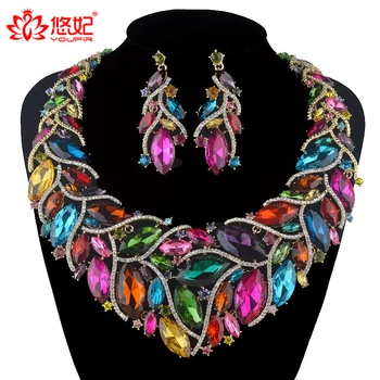 

Bridal Jewelry Set Statement women Necklace earrings Multi color For Brides Wedding Party Jewelry Accessories Marquise Type