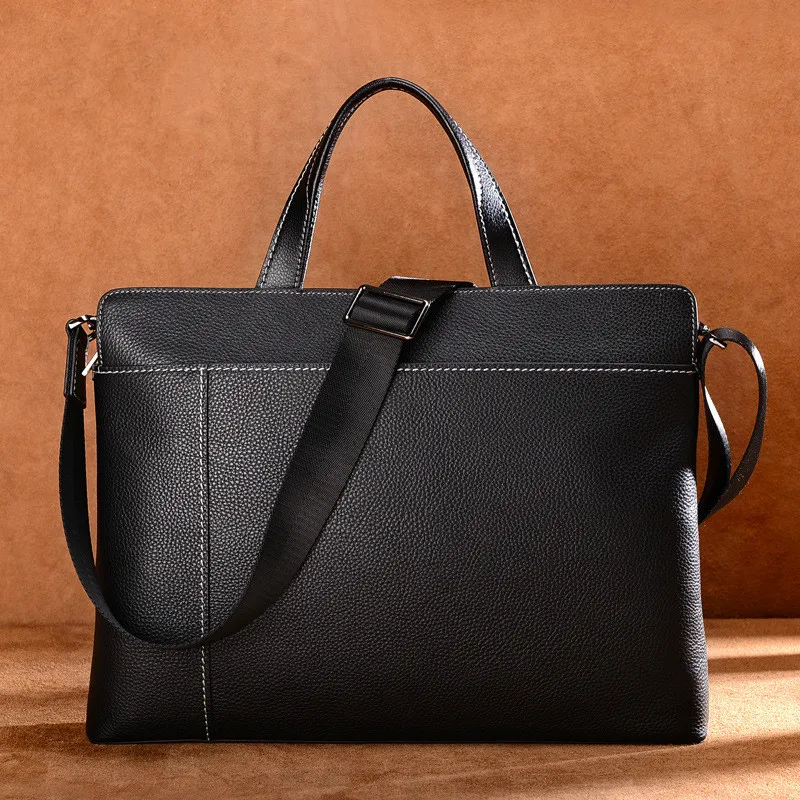 Для Мужчин's портфели bagsпояса из натуральной кожи Бизнес известный коровьей плеча курьерские Сумки офисные Наплечные сумки для ноутбука - Цвет: Black
