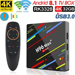 H96 MAX + Android 8,1 ТВ-бокс 4 ГБ 32 ГБ RK3328 четырехъядерный USB3.0 H.265 HEVC 1080 p Wifi 5 ГГц BT4.0 Youtube телеприставка медиаплей