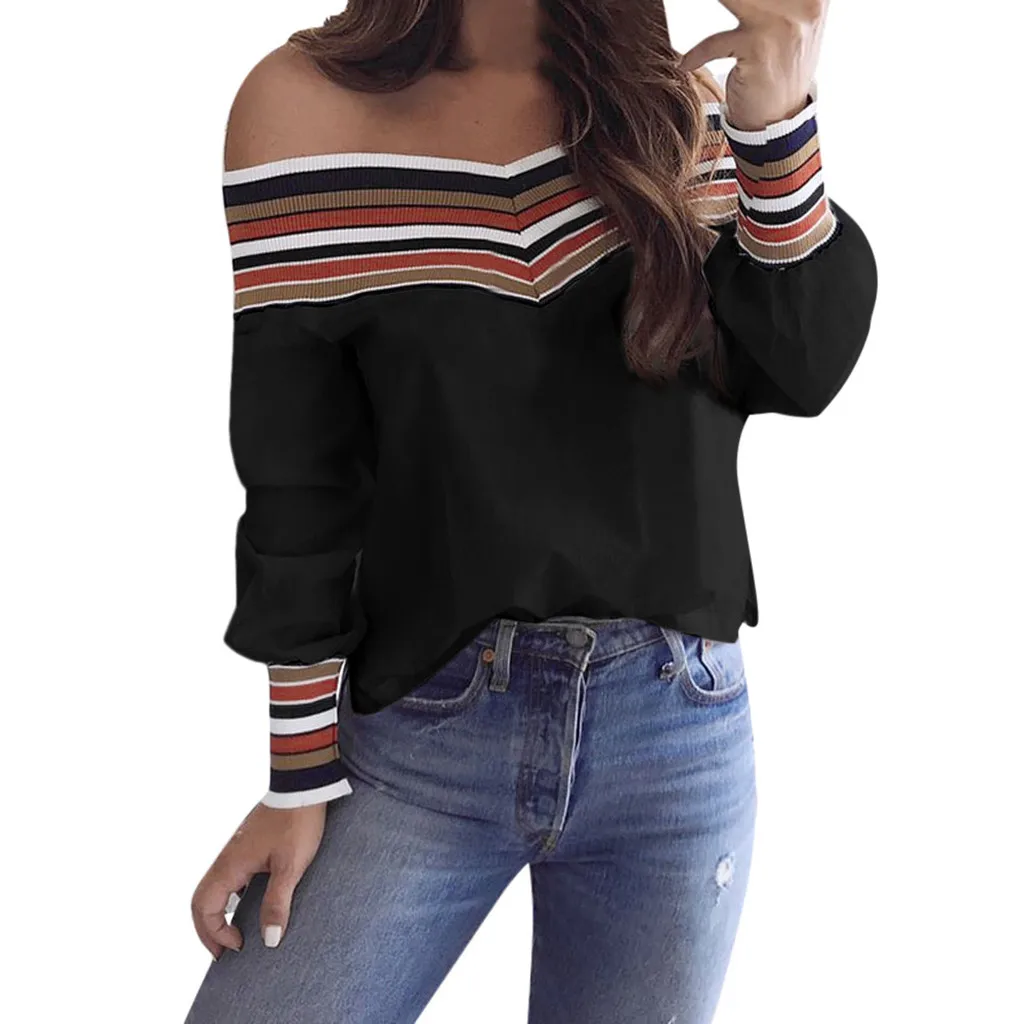 

Women Casual Multicolor Long Sleeve Off Shoulder Top women t-shirt cotton sleeve ladies tops for summer women shirts #3