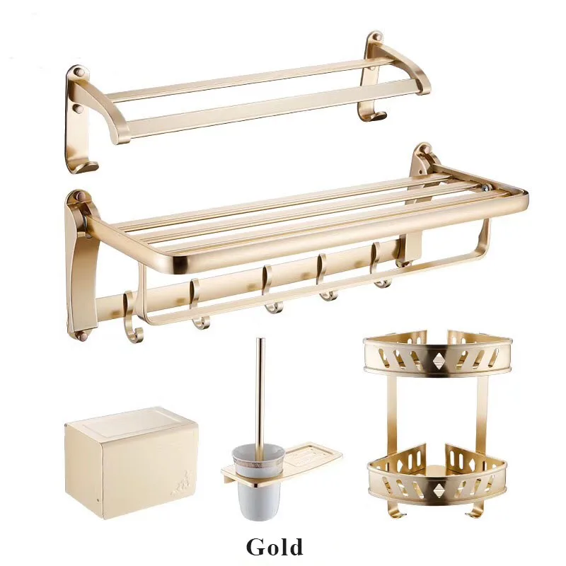 Bathroom Hardware Set Aluminum Bathroom Fixture Towel Shelf Towel Bar