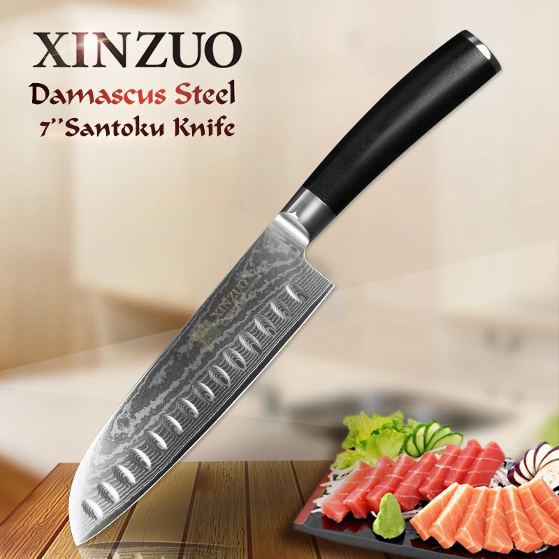 XINZUO 7'' inch Santoku Knife 67 Layers High Carbon Damascus Steel Core Sharp