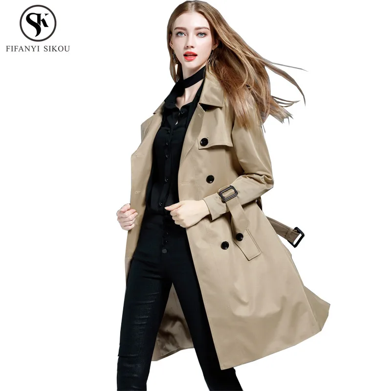 

Trench coat for women Spring Fashion High end Double Breasted Long Windbreaker Female 2018 Autumn European style Overcoat LGP88