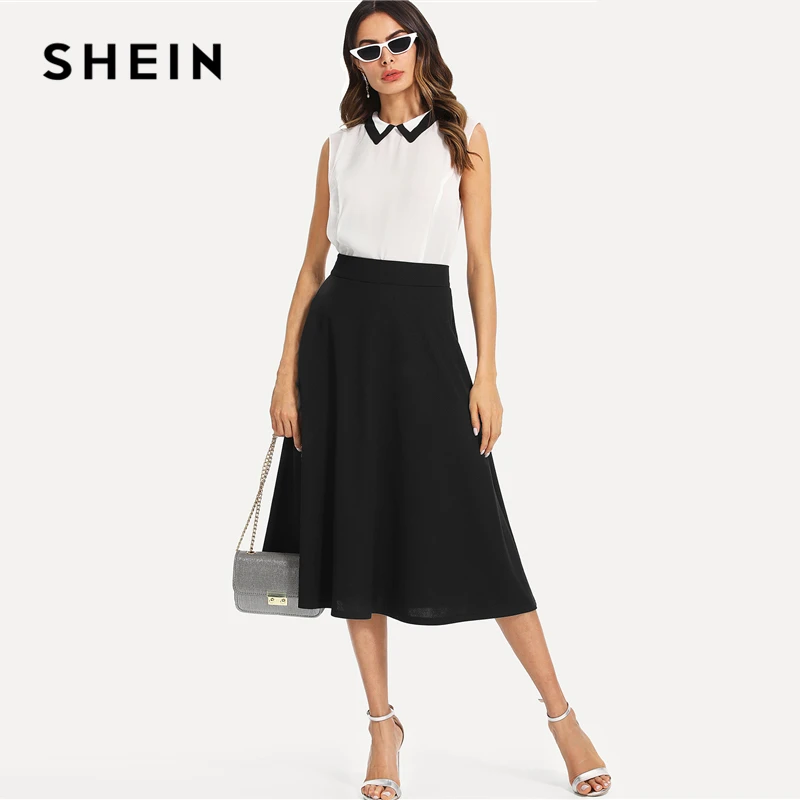 SHEIN Однотонная Расклешенная Макси Юбка Элегантная Офисная Юбка|Юбки| |