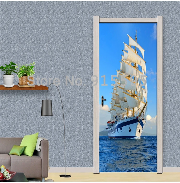 Гладко морской двери Стикеры ПВХ росписи обои современный Гостиная Спальня стены Стикеры 3D фото обои Home Decor