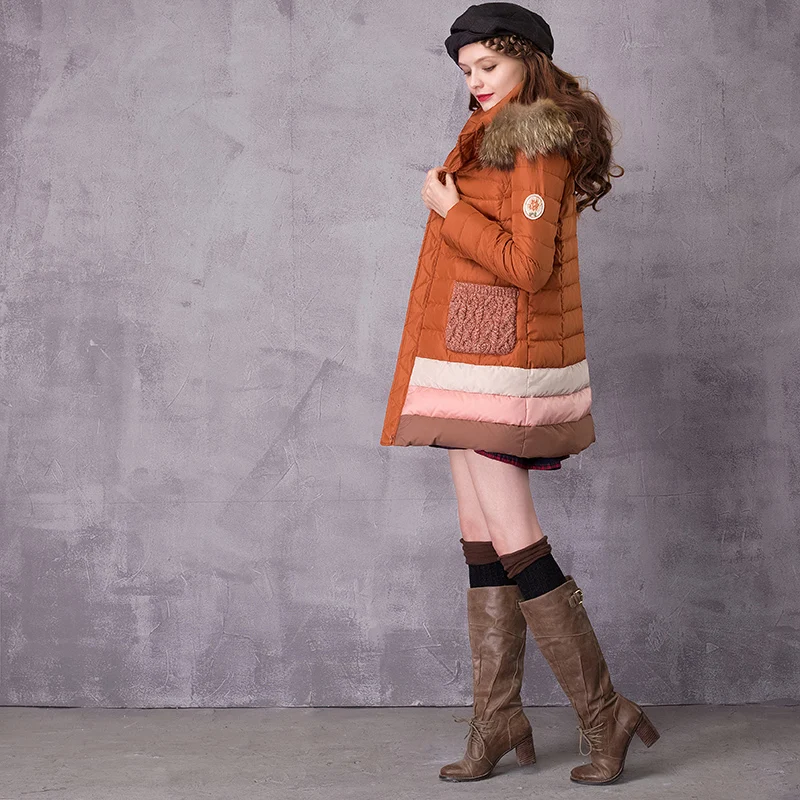 Женский винтажный пуховик с капюшоном ARTKA черный на 2018 белом утином пуху